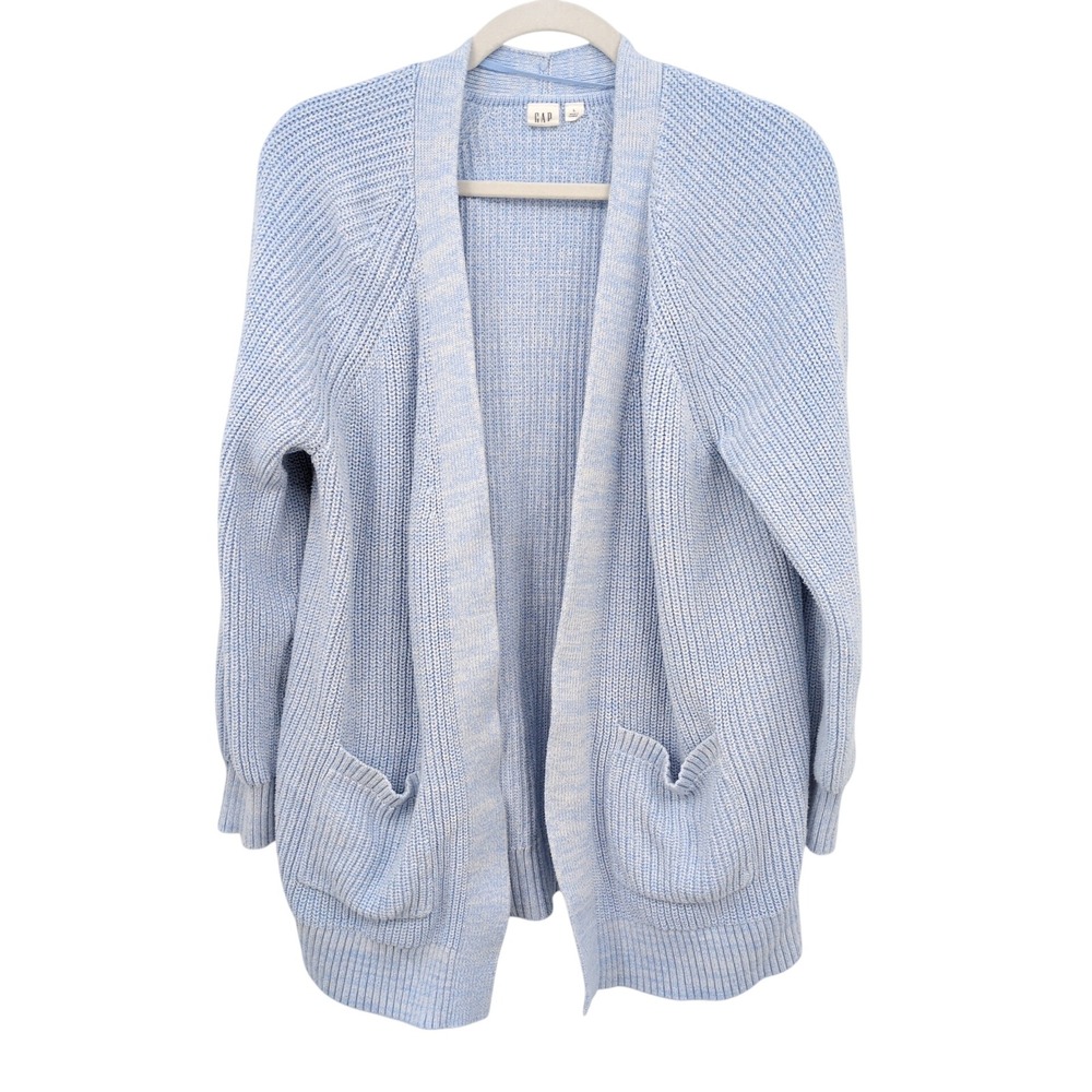 Gap Shaker Open Front Cardigan Sweater Womens Large Blue Marl‎ Cotton Soft Girl